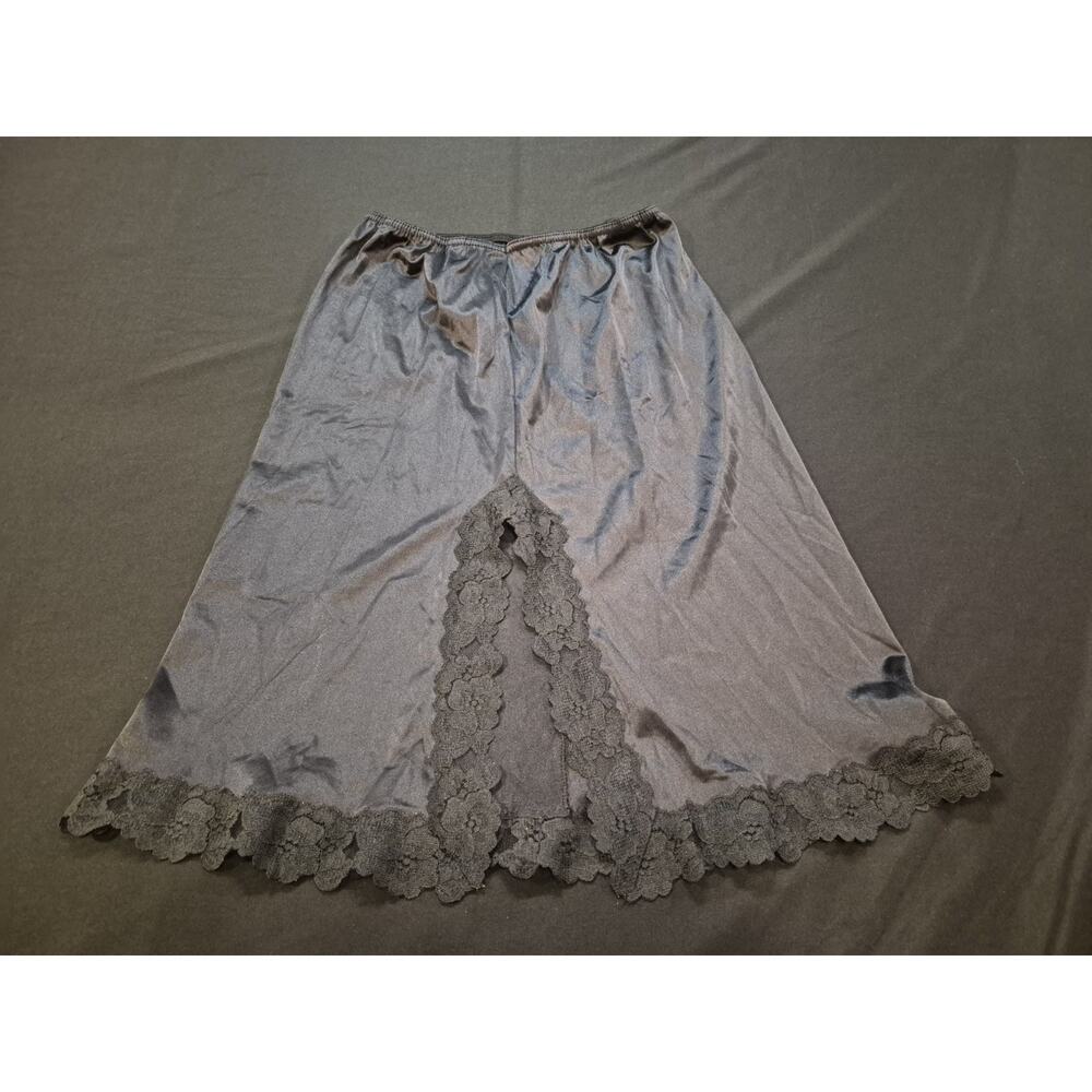 VTG Black Silky Lace Half Slip Large Made In USA